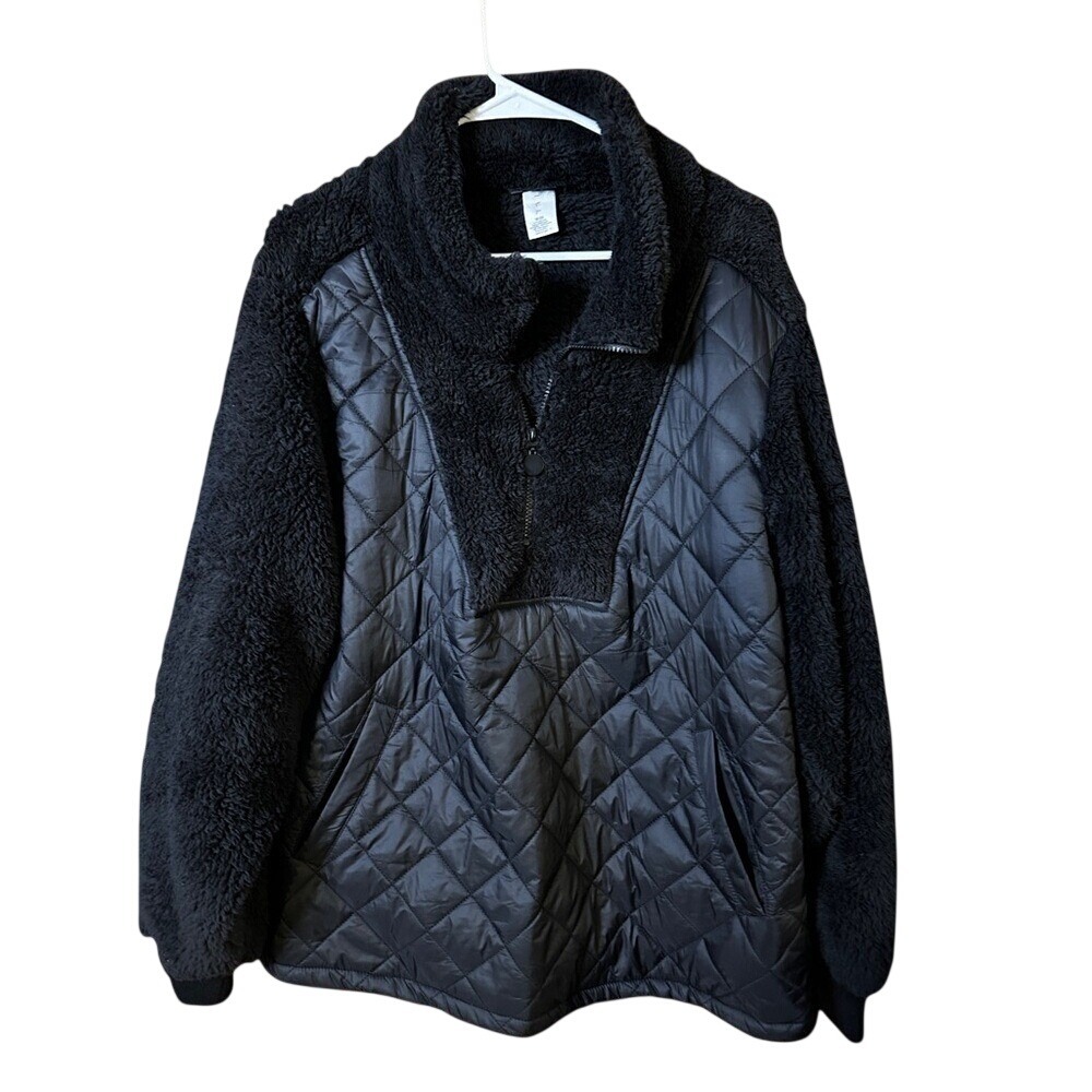 Livi active Pullover 18/20 Black Quilted Faux Fur Quarter Zip Jacket lane bryant